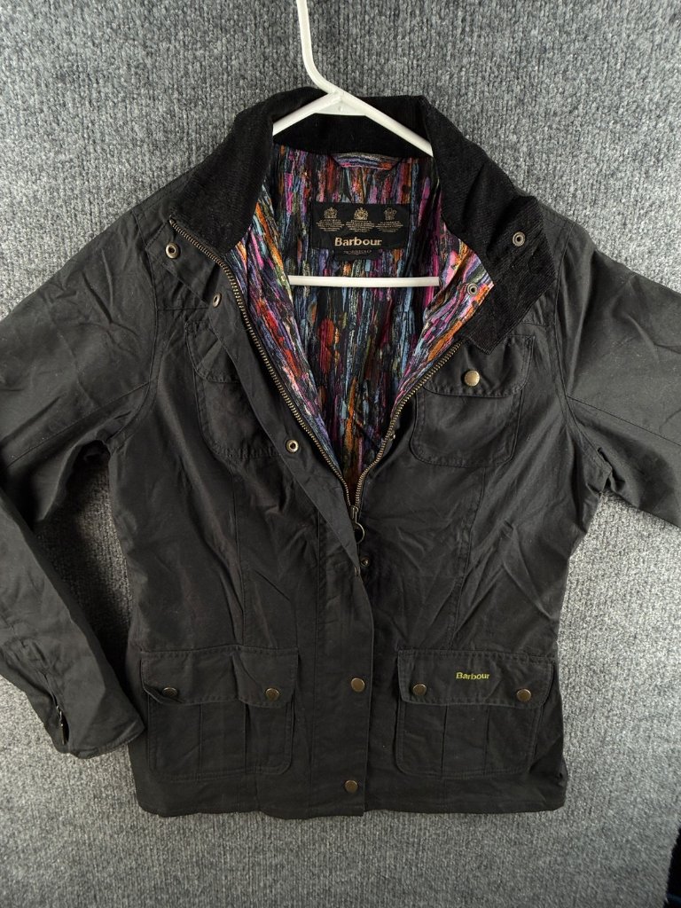 Barbour Smu Morris Utility Wax Jacket Full Zip Black Size 12 Uk Colorful Lining